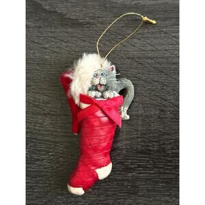 VTG‎ Kurt S Adler Cat Santa Hat Stocking Christmas Holiday Ornament Whiskers